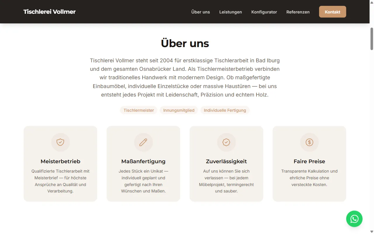 Tischlerei Vollmer, Leistungen